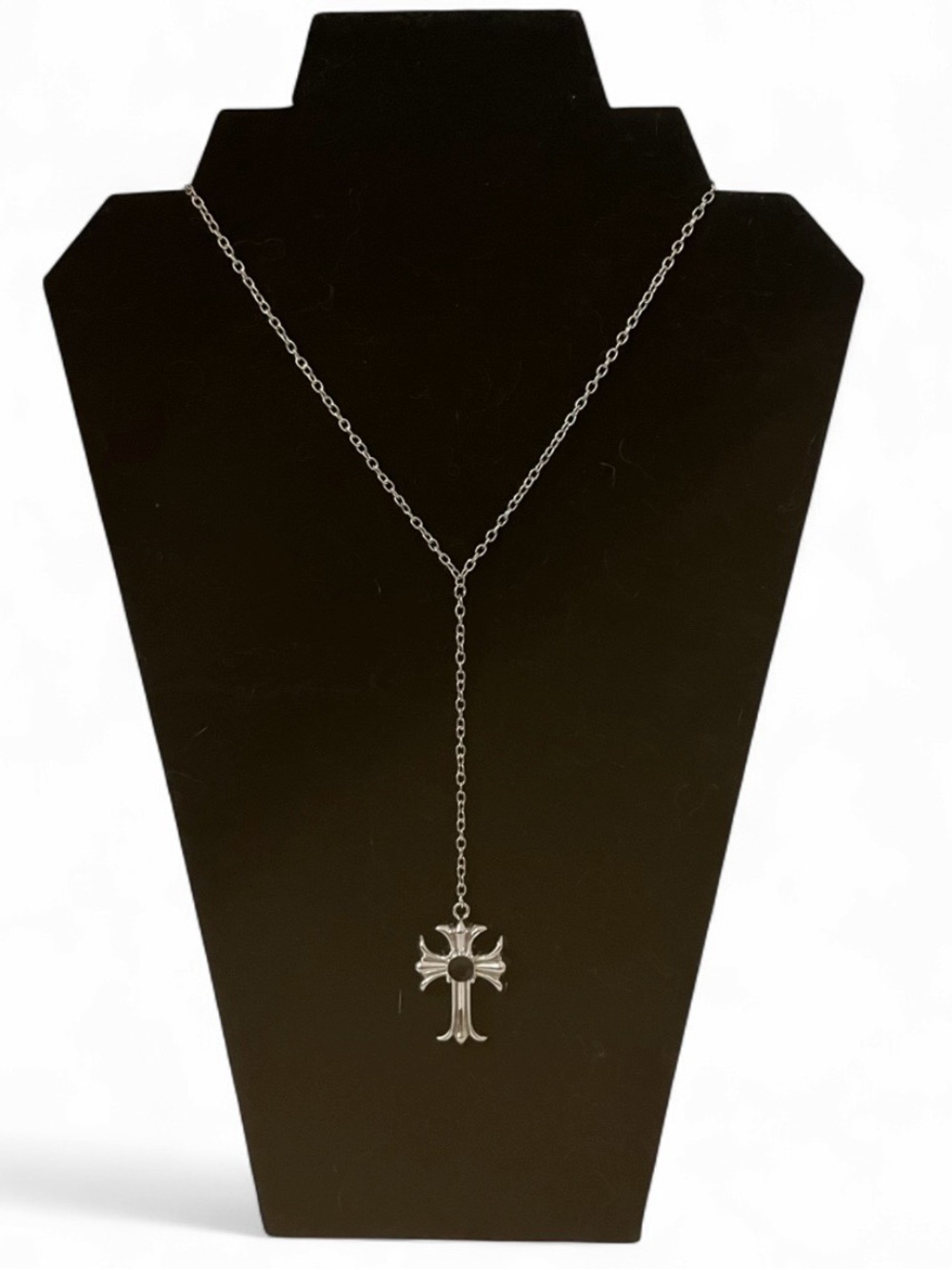 Silver Gothic Cross Y-Necklace Lariat Drop Pendant Grunge Punk Alternative Emo